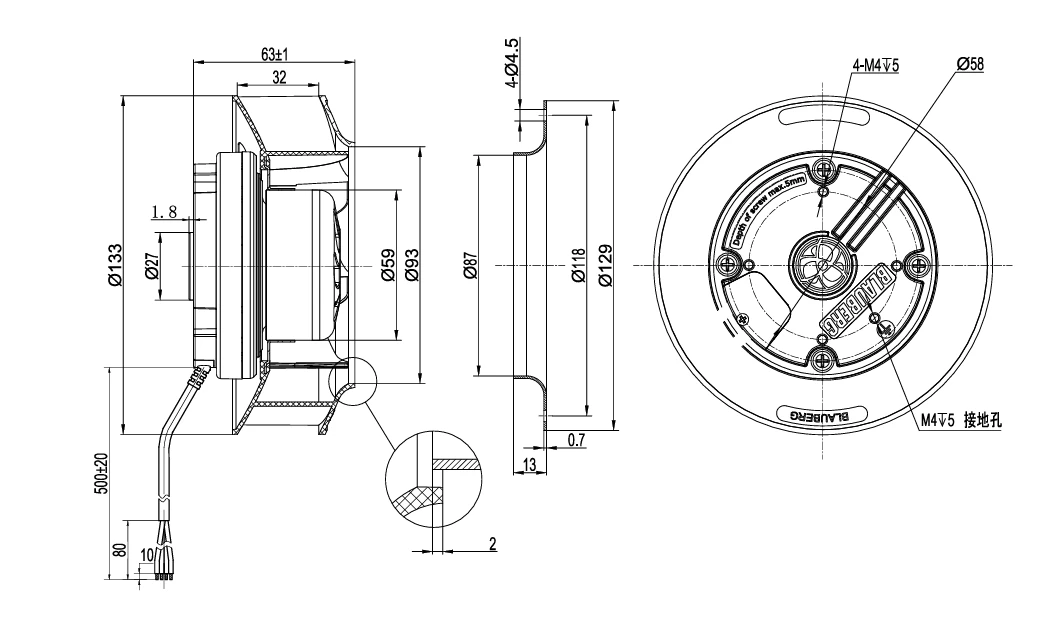 BE-B133B-EC-03 overall dimensions